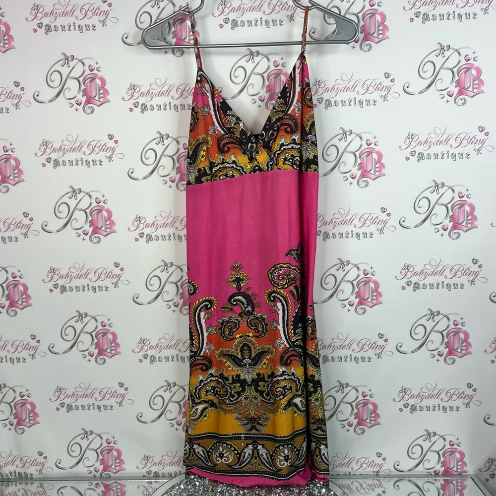 Candy couture dress tank style ombré boho Pink and Orange Paisley Dress